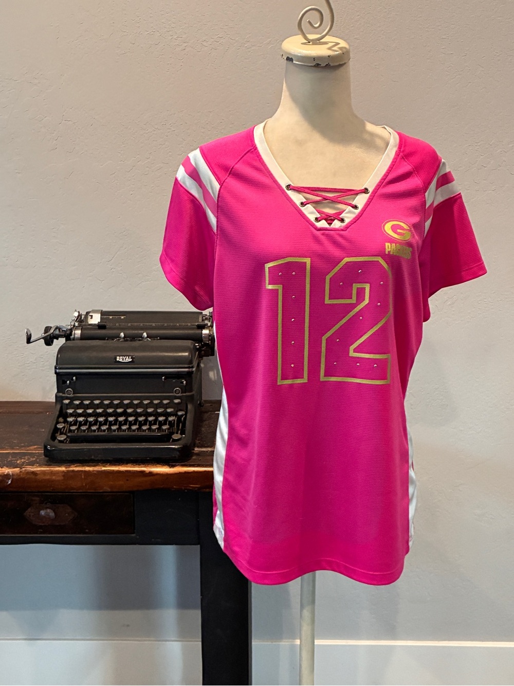 Green Bay Packers Aaron Rodgers #12 Pink Sequin Jersey Top - Size XL